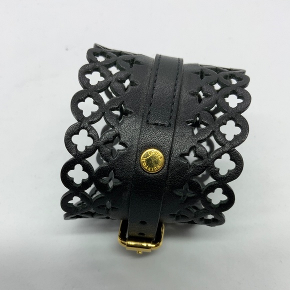 LOUIS VUITTON FLOWER IT BLACK CALF LEATHER CUFF - Picture 1 of 9